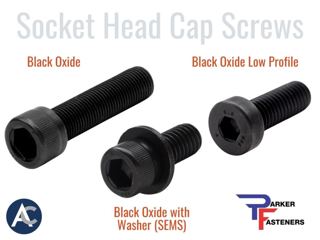 Black Oxide Socket head Cap Screws, Parker Fasteners Socket Screws, Black oxide low profile socket screws